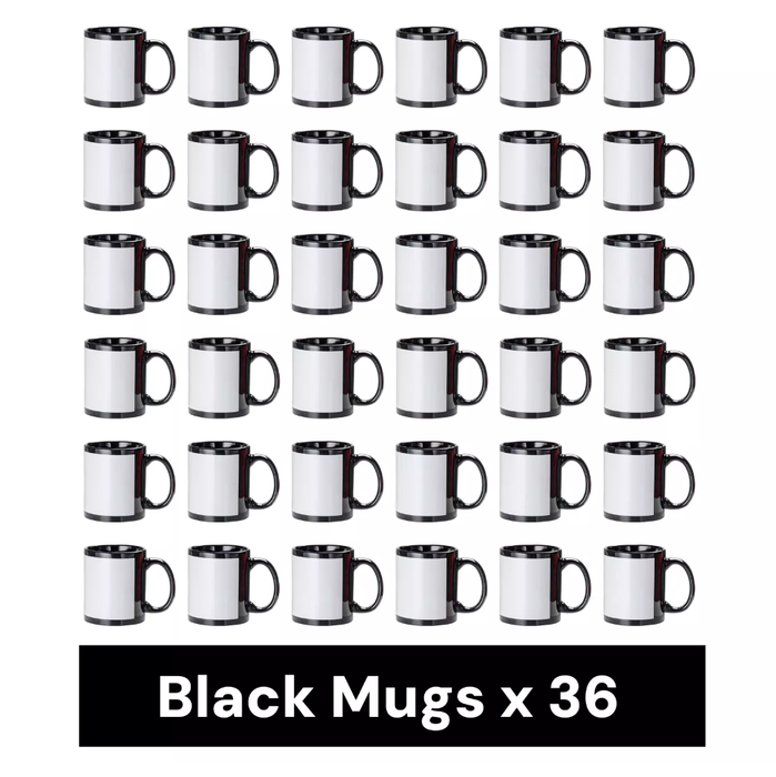 36 x Black Panel Sublimation Mugs