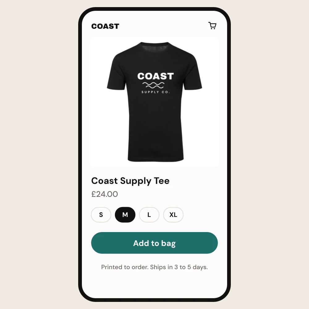Mobile product page of a hosted storefront