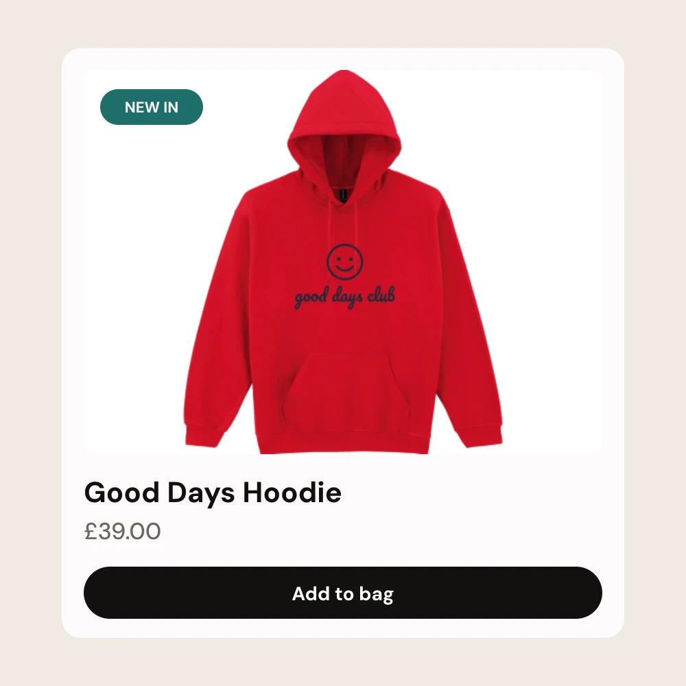 Storefront product tile with an add to bag button